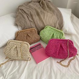 Bag Women Straw Crossbody Large Capacity Cloud Dumpling Pouch Solid Color Weaving Shoulder Chain Strap For Party Wedding