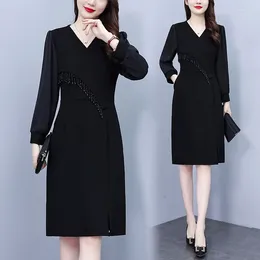 Casual Dresses Women Spring Autumn 2024 Clothes Fashion Elegant Black Tassels Chiffon Sleeve Length Oversize Female Slim Dress