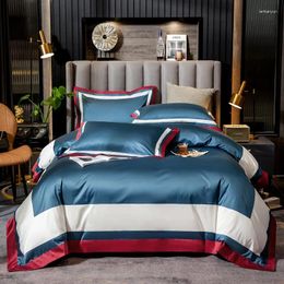 Bedding Sets 100S Egyptian Cotton Set Embroidered Stitching Grey Colour Duvet Cover Bed Linen Luxury El Pillowcases Flat Bedsheet