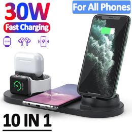 Chargers 30W Wireless Charger Stand 10 in 1 QI Fast Charging Dock Station for iPhone 14 13 12 Pro Max Apple Watch 8 7 AirPods Pro iWatch