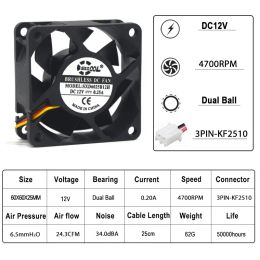 Mice 2pcs Sxdool 60mm 6025 Cpu Cooling Fan Dc 12v 3 Pin Computer Case Cooler 6025 60x60x25mm Duall Ball 0.25a 4700rpm