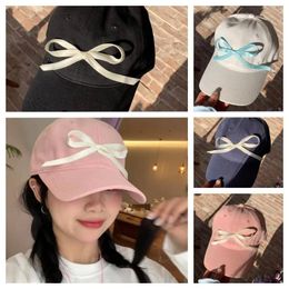 Ball Caps Women Adjustable Bow Baseball Cap Wide Brimmed Sunscreen Hat Peaked Solid Color Girls Korean Style Sun Outdoor