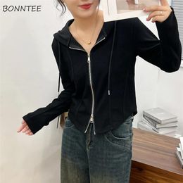 Women's Hoodies Women Double-ended Zipper Gentle Trendy Solid All-match Streetwear Korean Style Spring Autumn Ladies Top Casual Ins Chic