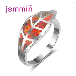 Cluster Rings Elegant Rainbow Leaf Fire Opal Ring Korea Style Fasahion 925 Sterling Silver Jewelry Romantic Women