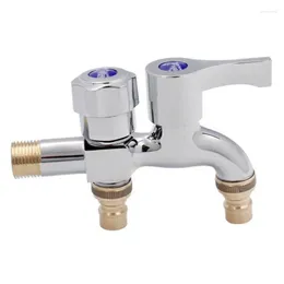 Bathroom Sink Faucets G1/2 Brass Lengthen Double-purpose Washing Machine Faucet Balcony One Into Two Out Multipurpose Tap Mop Pool