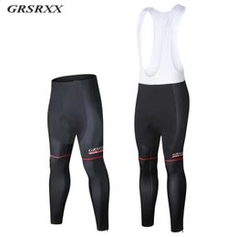 GRSRXX Cycling Pants Fall Winter Fleece Thermal 5D GEL Padded Cycling Tights Men Cycling Bib Pants Windproof Bike Long Trousers240328