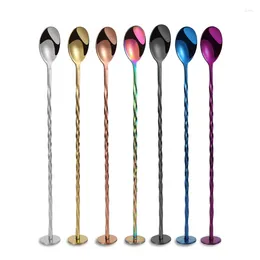 Coffee Scoops 60pcs Stainless Steel Threaded Long Handle Vertical Bar Spoon Dessert Creative Cocktail Mixing Ice