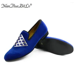 Casual Shoes 2024 Handmade Men Velvet With Sequins And Rhinestones Prom Banquet Wedding Party Loafers Men's Flat