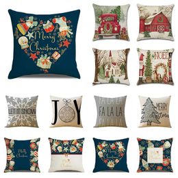 Pillow Christmas Print Hand-painted Elements Flowers Leaves Teapot Oil Lamp Sofa Car Pillowcase Home Decoration