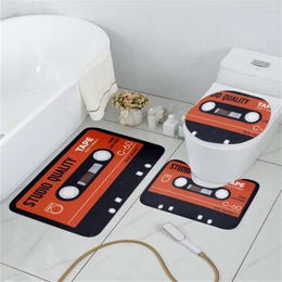 Bath Mats HX Fashion Toilet Cover Set VCR 3D Printed Mat Flannel Door Rugs Three-piece Suit U-shaped Carpet Rug