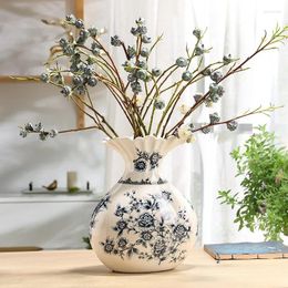 Vases Ceramic Chinese Retro Blue And White Porcelain Vase Household Living Room Decoration Floral Arrangement