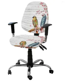 Chair Covers Parrot Flowers Wooden Board Elastic Armchair Computer Cover Stretch Removable Office Slipcover Split Seat