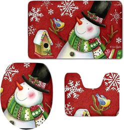 Bath Mats Red 3-Pack Mat Set Merry Christmas Winter Snowman Rug Soft Non Slip Bathroom Rugs For Kitchen Shower And Toilet
