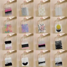 Storage Bags Colour Ink Geometry Pattern Reusable Shopping Bag Canvas Tote Printing Eco Shopper Shoulder