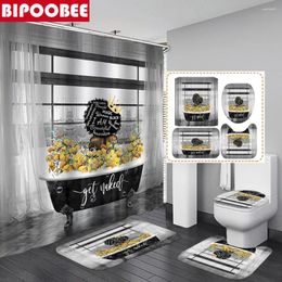 Shower Curtains Get Naked Flowers Bathtub 3D Curtain Sexy Girl Bathroom Bath Mats Rugs Toilet Lid Cover Non Slip Carpet