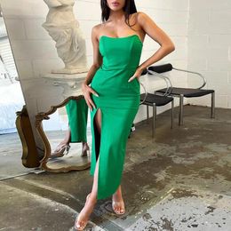 Casual Dresses Women Strapless Dress Off Shoulder Slash Neck Tube Top Backless Sexy Long Solid Colour Side Slit Clubwear Clothing