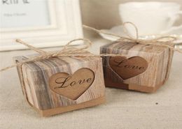 100Pcs Heart Love Rustic Sweet Candy Boxes Kraft Paper Wedding Party Favour Gift Box Party Supply2707169