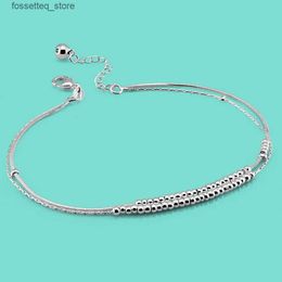 Anklets Tren Round Bead Chain 925 Sterling Silver Anklet On The Leg For Women Fashion Double Chain On Foot Girl Beach Ankle L46