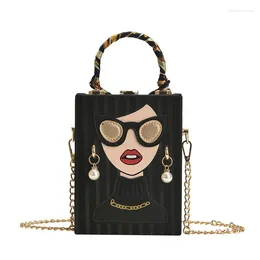 Evening Bags Novelty Lady Face Shoulder Unique Funky PU Leather Box Satchel Handbags Clutch Purses For Women Crossbody Tote Bag