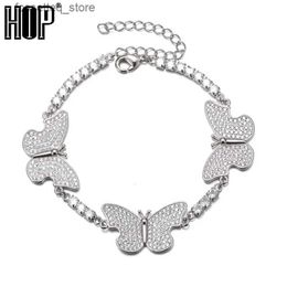 Anklets Hip Hop Fashion Iced Out CZ Boho Tennis Chain With 15MM Butterfly Ankles Bead Leg For Men Women Foot Beach Jewellery L46