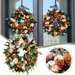 Decorative Flowers Spring Peony Wreath Simulation Flower Door Wall Hanging Home Decoration Mother's Day Easter Gate Fence