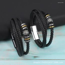 Link Bracelets Retro Creative Multi-Layer Leather Braided Magnetic Clasp Bracelet Men's Casual Fashion Fine Black Strap Jewellery