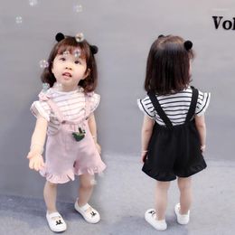 Clothing Sets Born Baby Girl Striped Formal Top Suit Cute Party Soft Cotton Clothes Suspenders 0-4 Years Old