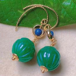 Dangle Earrings Fashion Green Round Hetian Jade Lapis Lazuli Beads Gold Diamond Women Children Office Stud Unisex Teens Gemstone Silver
