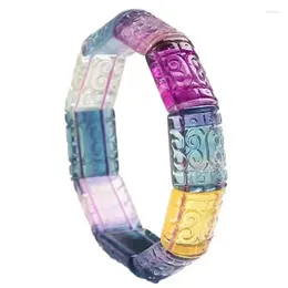 Strand Colorful Natural Fluorite Stone Bracelet Fringe Pattern Crystal Hand Row For Women Men Fashion Jewelry