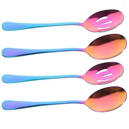 Spoons 4 Pcs Stainless Steel Spoon Slotted Utensils Flatware Portable Daily Use Serving Reusable Dinner Household