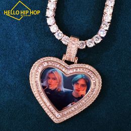 Hello hip-hop Custom Heart Love Shape Photo Pendant for Men Women AAA Cubic Zirconia Make Memory Picture Necklace Chain Hip Hop Jewellery