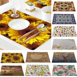 Table Mats Sunflower Placemats Vintage Rustic Field Tree Place For Non-Slip Heat-Resistant Linen Outdoor Dinner