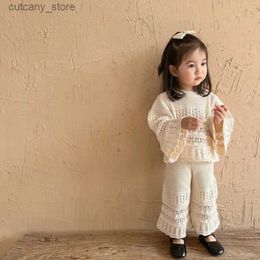 Trousers Girls Boutique Outfits New Autumn Kids Flare Seve Knit Sweater Wide g Pants Toddr Fashion Clothes Child Cute Casual Suits L46