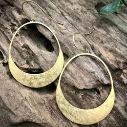 Dangle Earrings Simple Large Hoop Gold Colour Hammered Hoops