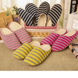 Slippers Women Retail Drop Striped Indoor Unisex House Shoes Non-Slip Warm Cotton Floor