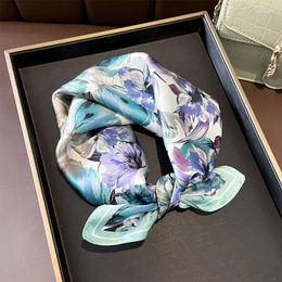 Scarves Natural Real Silk Scarf For Women Beach Shawl Pashmina Satin Flower Foulard Femme Square Scarfs Bandana Hijab 53cm