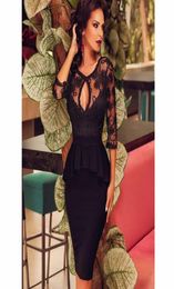 Sexy See Through Neck Cocktail Dresses with 34 Long Sleeves Club wear Short Little Black Dresses Sexy Backless Party Prom Gowns3626287