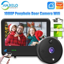 Doorbells Smart Tuya 1080P WiFi Doorbell Video Peephole Door Camera Wifi 6000mAh 4.3inch PIR FHD Infrared Digital Viewer