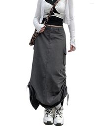 Skirts Women Long Skirt With Adjustable Drawstring Solid Colour Casual Style Loose Summer Clothing