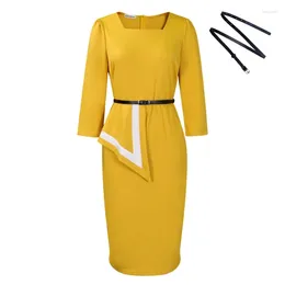 Casual Dresses Spring Fashion Slim Pencil Dress African Women Elegant OL Solid Round Neck Long Sleeve Belt