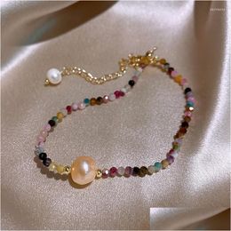 Chain Link Bracelets Electroplated Fresh Water Pearl Bracelet Advanced Sense Of Color Crystal Hand String Simple Personality Accessor Dhbbq
