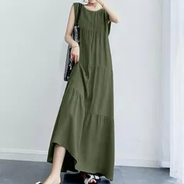 Casual Dresses Women Long Dress Elegant Maxi For A-line Silhouette With Big Hem Round Neck Beach Vacation Or Summer Ankle