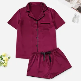 Home Clothing Female Short Sleeve Wear Loungewear Shorts Pajamas Set Pijamas Suit Loose Solid Spring Summer Satin Sleepwer