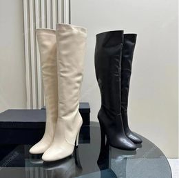 Opyum Boot Button Closure Stivali di punta a mandorle sopra gli stivali del ginocchio tacchi a spillo Fashi