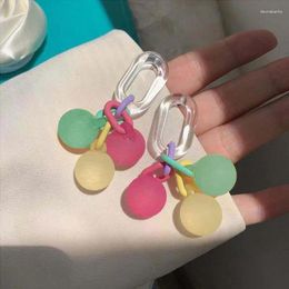 Dangle Earrings Korean Cute Candy Color Ball Pendant For Women Girls Fashion Sweet Contrast Long Tassel Jewelry Gift 2024