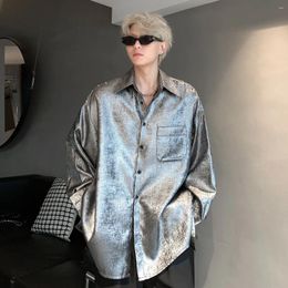 Men's Casual Shirts Men Rivet Streetwear Fashion Hip Hop Loose Oversized Long Sleeve Party Dress Blouse Man Stage Clothes