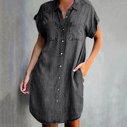Casual Dresses Button Down Summer Denim Shirts Dress Women's Cowboy Style Mini Short Sleeve 2024 With Pockets