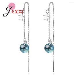 Dangle Earrings Simple Elegant Sterling 925 Silver Needle Jewellery Gifts For Women Blue Beads Star Pendant Casual Fashion Accessories