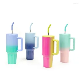 Mugs 1Pcs 40oz Large Capacity Handle Mug Stainless Steel Insulated Portable Gradient Straw Car Reusable Water