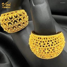 Wedding Rings ANIID Dubai 24k Gold Color Big Ring For Women Resizable Brazilian Bride Arabic Ethiopian Finger Cuff Jewellery